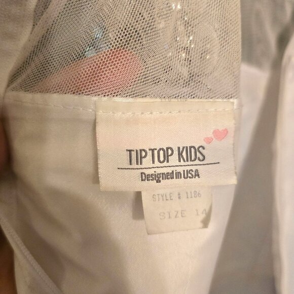Tip Top Kids Quinceañera Dress Virgin Mary Sz 14 White Embroidery Rhinestones - Picture 11 of 12